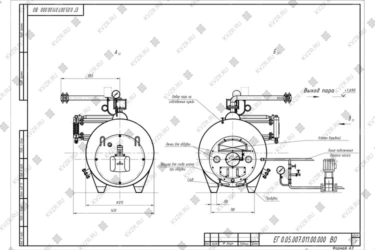 Чертеж газового парового котла КП 500
